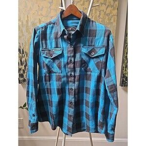 Hot Leathers Shirt Mens Large Plaid Flannel Biker Blue Black Button Up Shirt
